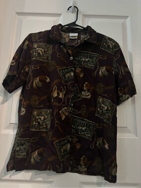 Koret Brown Patterned Short Sleeve hunting dog shirt